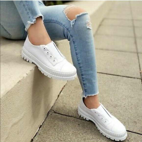 White canvas chunky sneaker - Picture 5 of 9